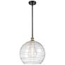 Athens 14" Black Antique Brass LED Pendant With Clear Deco Swirl Shade