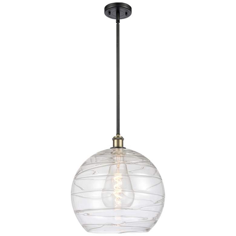 Image 1 Athens 14" Black Antique Brass LED Pendant With Clear Deco Swirl Shade