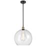Athens 14" Black Antique Brass LED Pendant With Seedy Shade