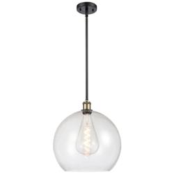 Athens 14" Black Antique Brass LED Pendant With Seedy Shade