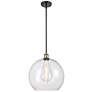 Athens 14" Black Antique Brass Pendant With Clear Shade
