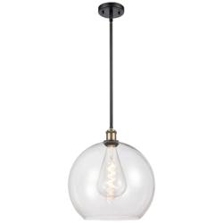Athens 14" Black Antique Brass Pendant With Clear Shade