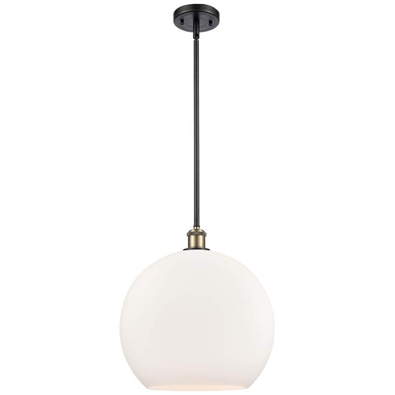 Image 1 Athens 14" Black Antique Brass Pendant With Matte White Shade