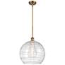 Athens 14" Brushed Brass LED Pendant With Clear Deco Swirl Shade