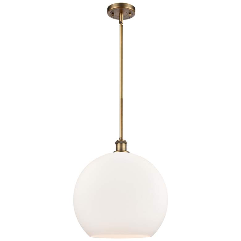 Image 1 Athens 14 inch Brushed Brass LED Pendant With Matte White Shade