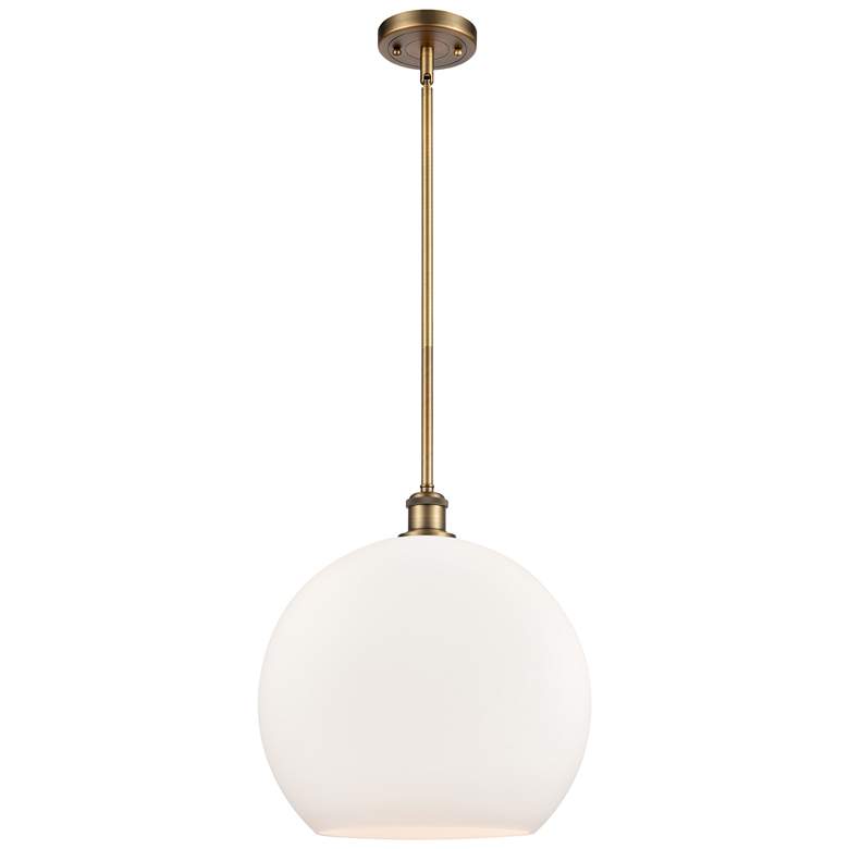Image 1 Athens 14" Brushed Brass LED Pendant With Matte White Shade