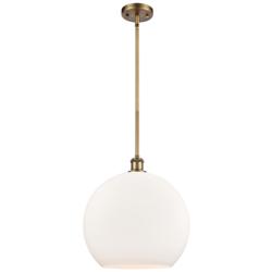 Athens 14" Brushed Brass LED Pendant With Matte White Shade