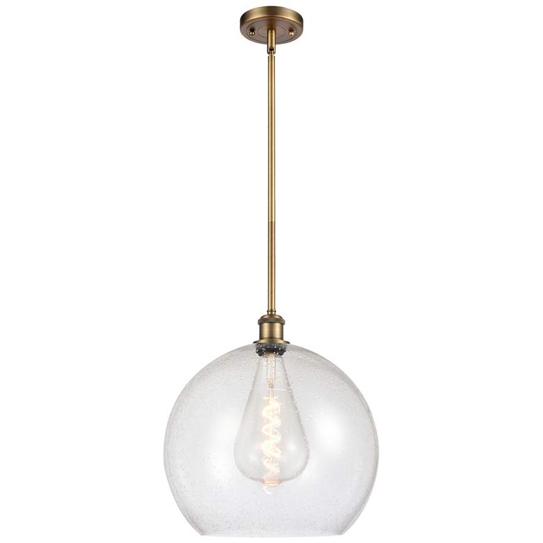 Image 1 Athens 14" Brushed Brass LED Pendant With Seedy Shade