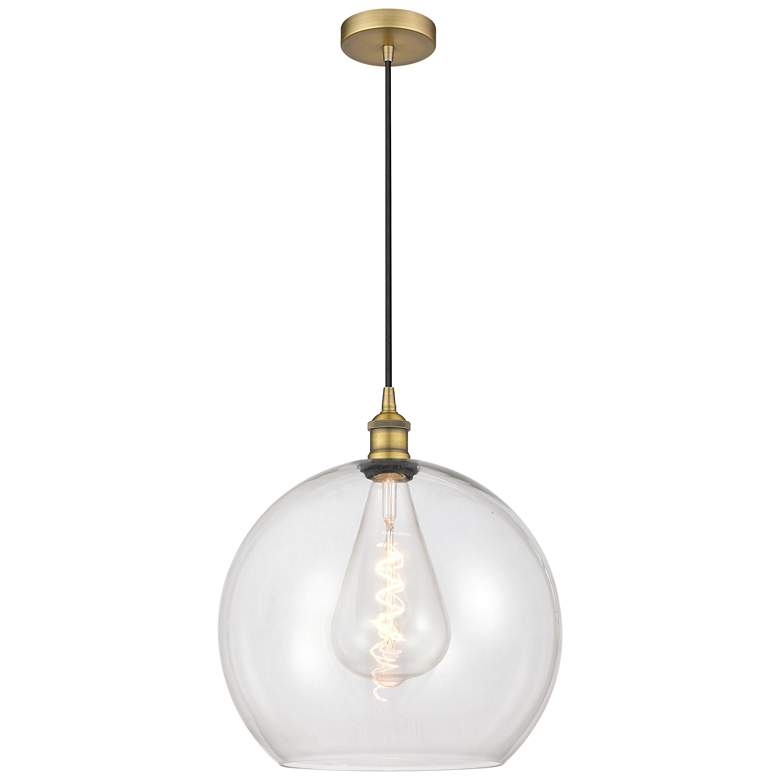 Image 1 Athens 14" Brushed Brass Pendant w/ Clear Shade
