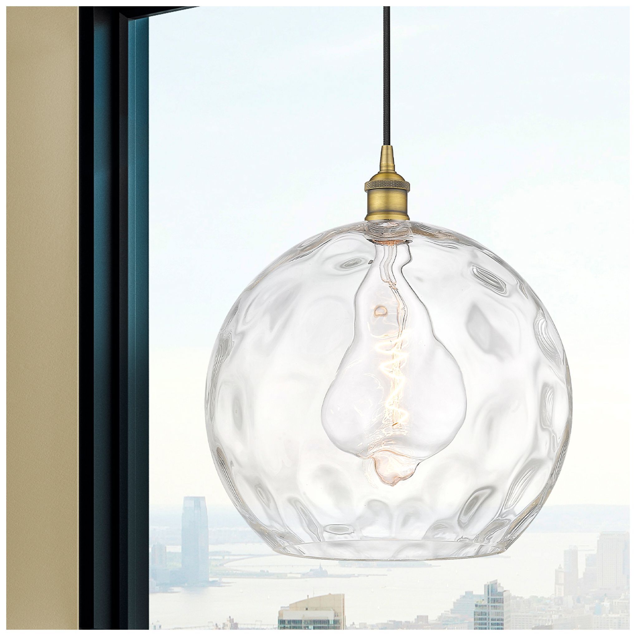 Image 2 Athens 14" Brushed Brass Pendant w/ Clear Water Glass Shade more views