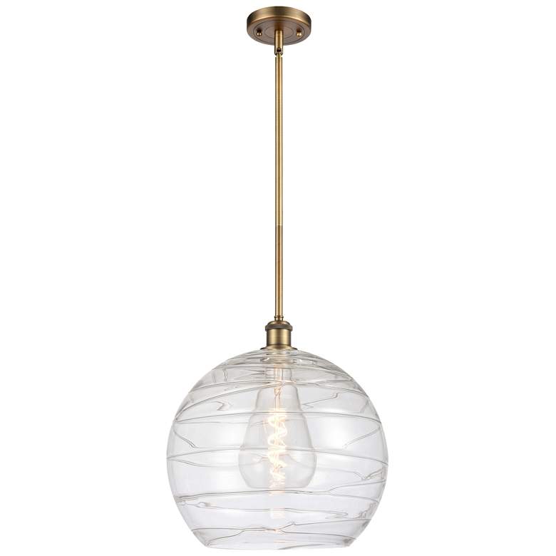 Image 1 Athens 14" Brushed Brass Pendant With Clear Deco Swirl Shade