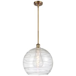 Athens 14" Brushed Brass Pendant With Clear Deco Swirl Shade
