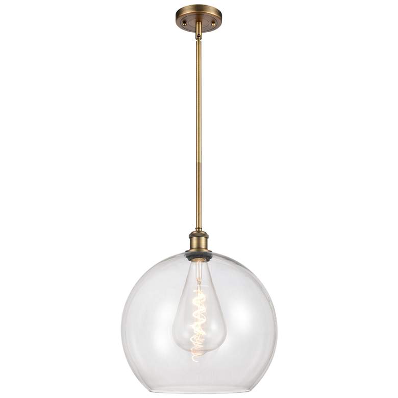 Image 1 Athens 14 inch Brushed Brass Pendant With Clear Shade