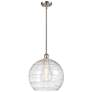 Athens 14" Brushed Satin Nickel LED Pendant With Clear Deco Swirl Shad