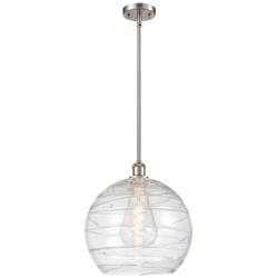 Athens 14" Brushed Satin Nickel LED Pendant With Clear Deco Swirl Shad