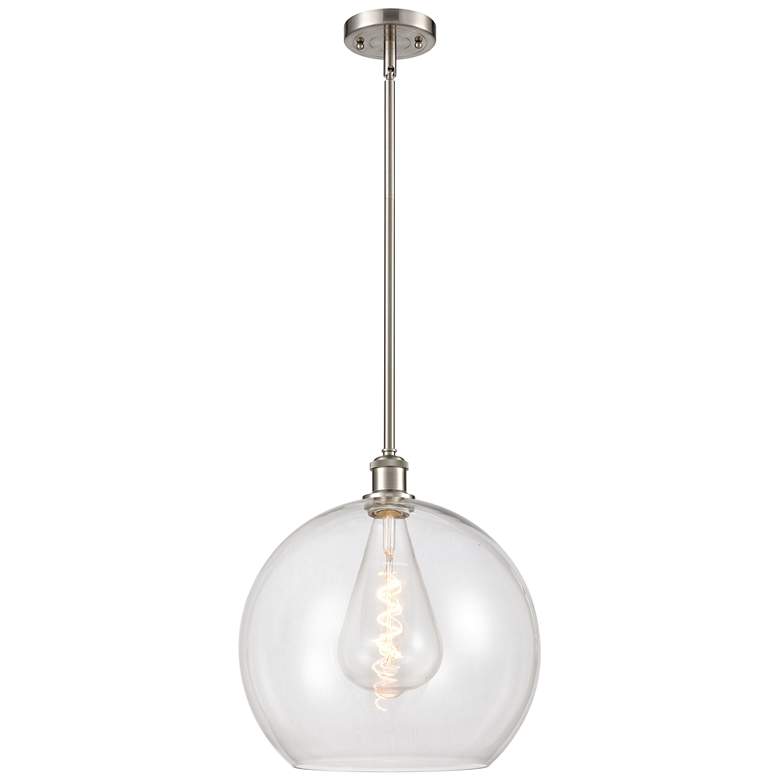 Image 1 Athens 14" Brushed Satin Nickel Pendant With Clear Shade