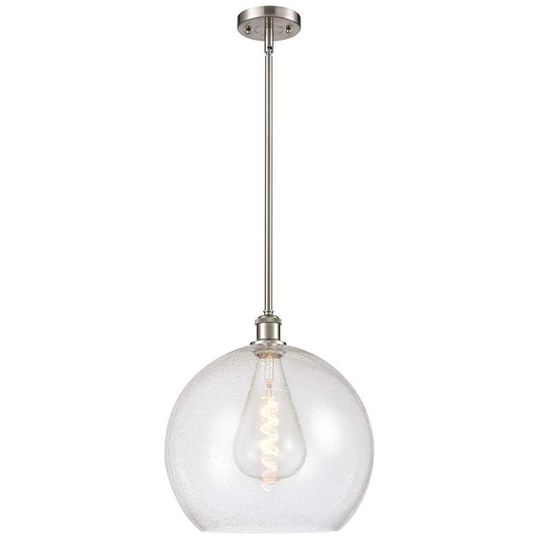 Image 1 Athens 14 inch Brushed Satin Nickel Pendant With Seedy Shade