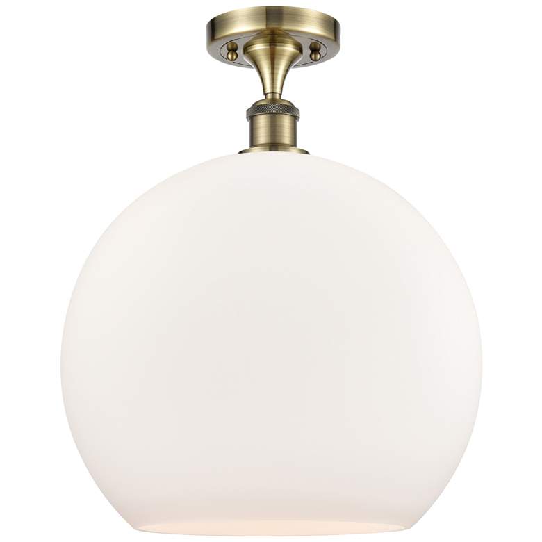 Image 1 Athens 14" LED Semi-Flush Mount - Antique Brass - Matte White Shade