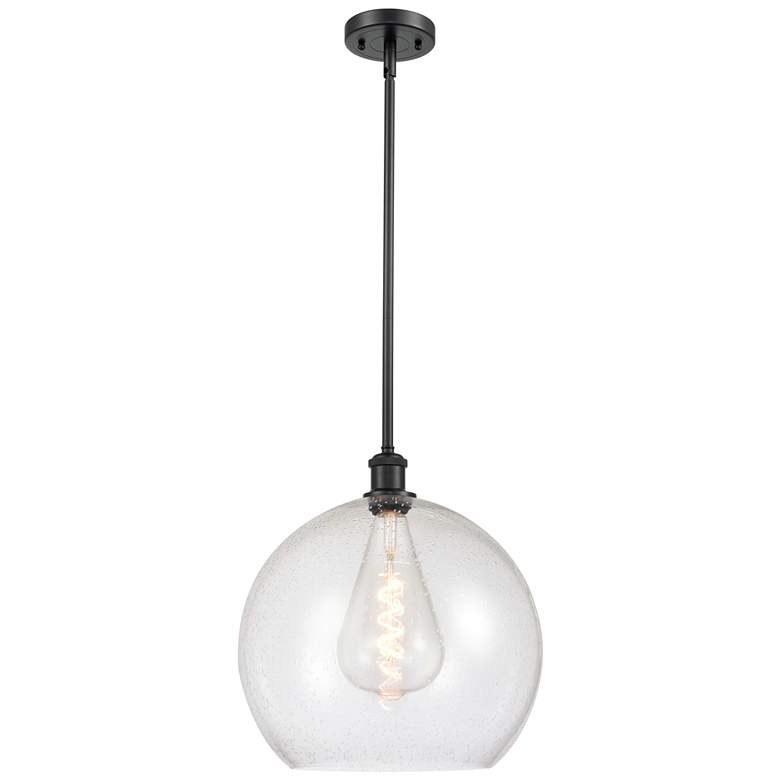 Image 1 Athens 14 inch Matte Black LED Pendant With Seedy Shade