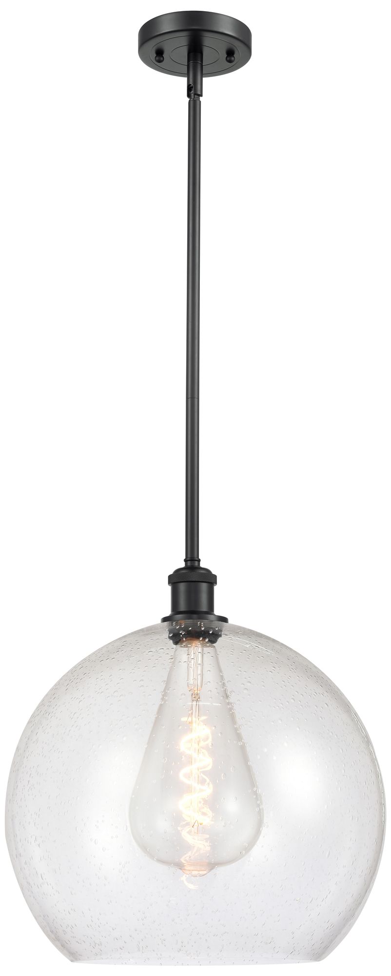 Athens 14" Matte Black Pendant With Seedy Shade - Made to Order