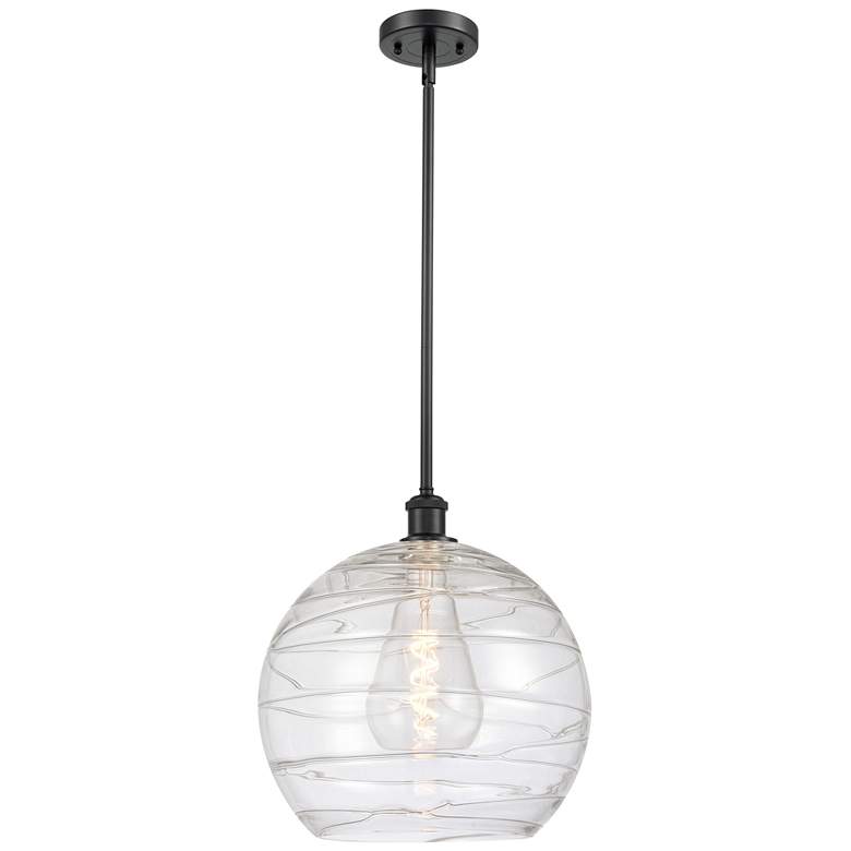 Image 1 Athens 14 inch Matte Black Stem Hung Pendant w/ Clear Deco Swirl Shade