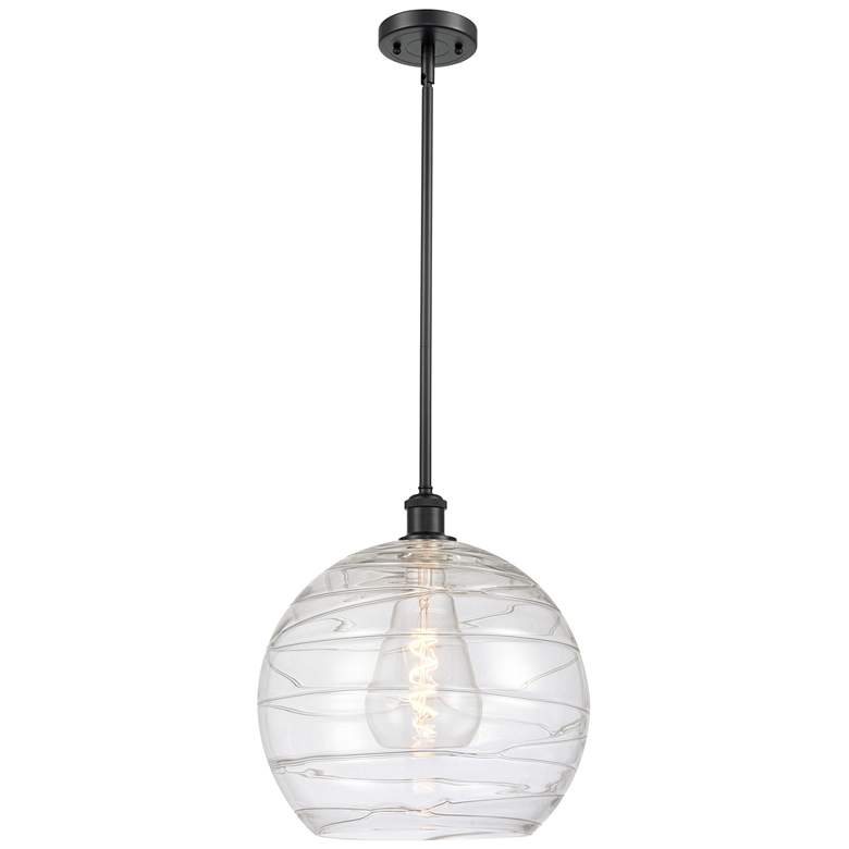 Image 1 Athens 14" Matte Black Stem Hung Pendant w/ Clear Deco Swirl Shade
