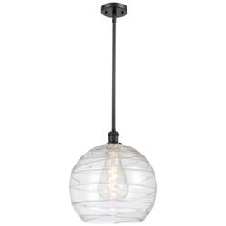 Athens 14" Matte Black Stem Hung Pendant w/ Clear Deco Swirl Shade