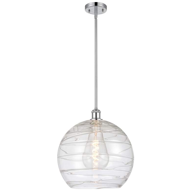 Image 1 Athens 14 inch Polished Chrome LED Pendant With Clear Deco Swirl Shade