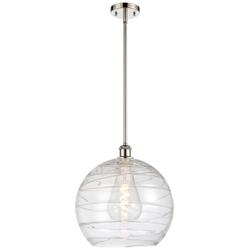 Athens 14" Polished Nickel Stem Hung Pendant w/ Clear Deco Swirl Shade