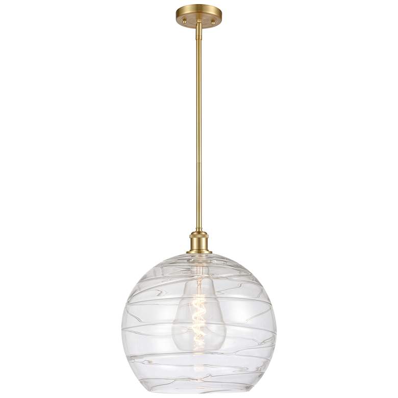 Image 1 Athens 14 inch Satin Gold LED Pendant With Clear Deco Swirl Shade