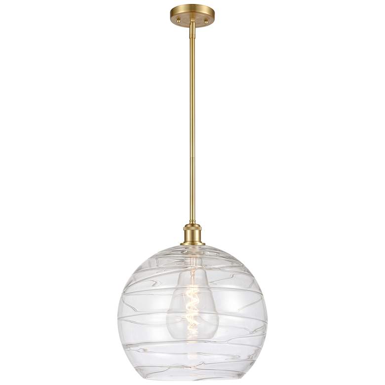 Image 1 Athens 14" Satin Gold LED Pendant With Clear Deco Swirl Shade