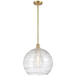 Athens 14" Satin Gold LED Pendant With Clear Deco Swirl Shade