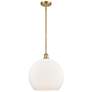 Athens 14" Satin Gold LED Pendant With Matte White Shade