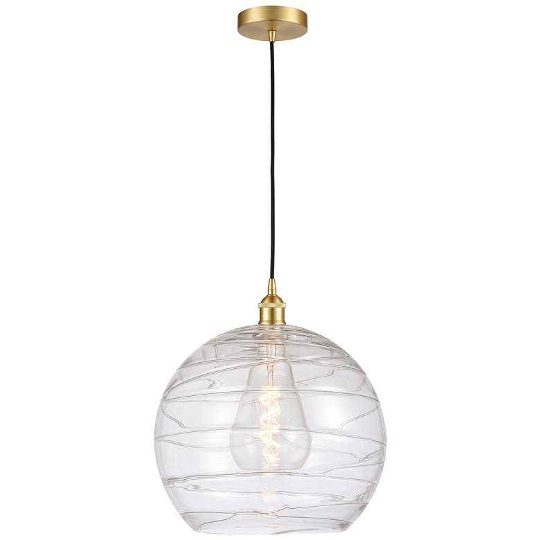 Image 1 Athens 14" Satin Gold Pendant w/ Clear Deco Swirl Shade