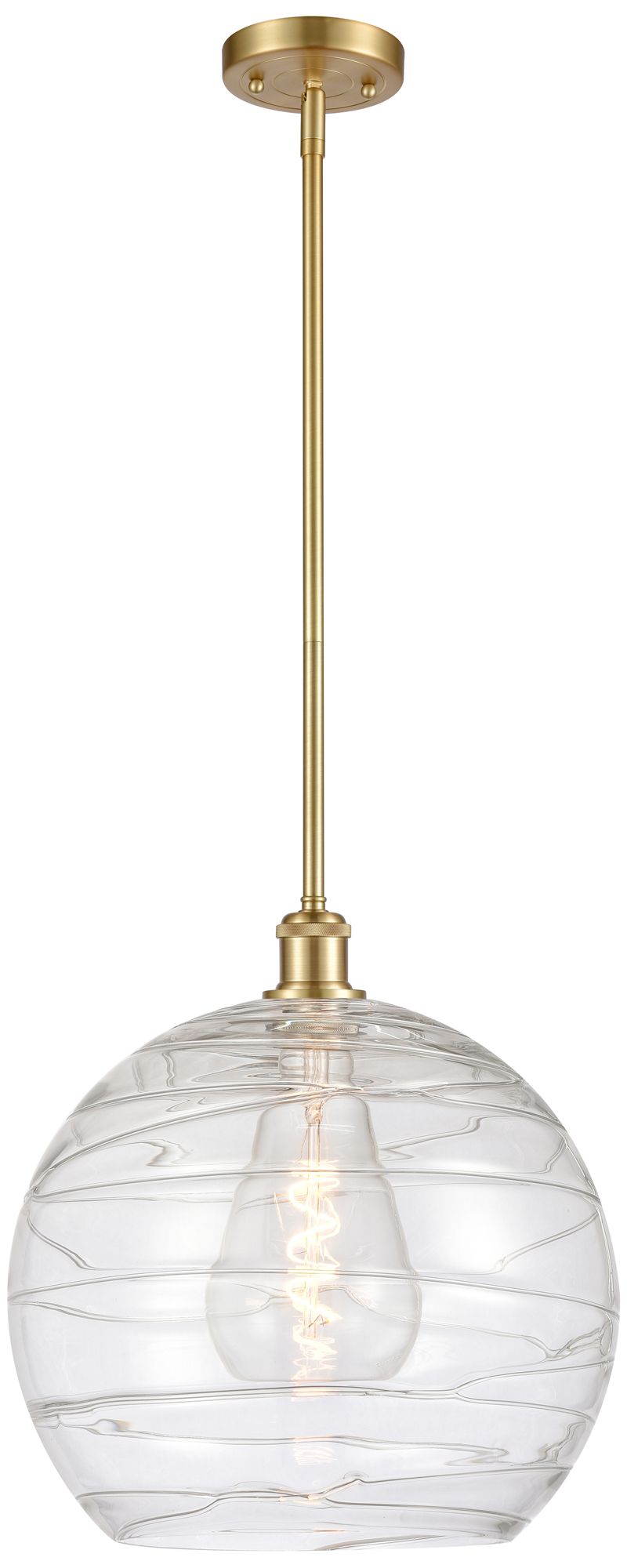 Athens 14" Satin Gold Pendant With Clear Deco Swirl Shade - Made to Or