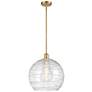Athens 14" Satin Gold Pendant With Clear Deco Swirl Shade