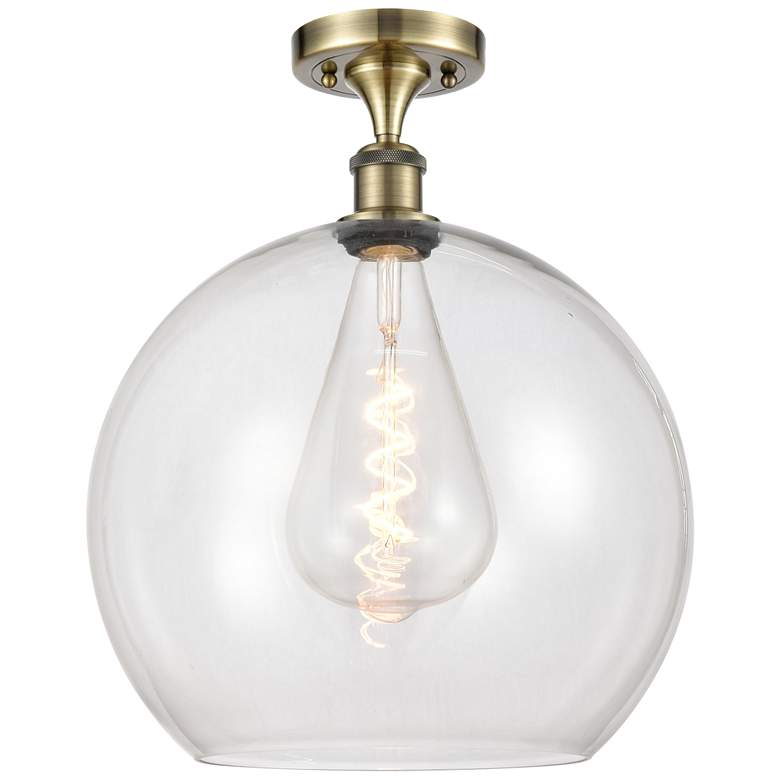 Image 1 Athens 14" Semi-Flush Mount - Antique Brass - Clear Shade