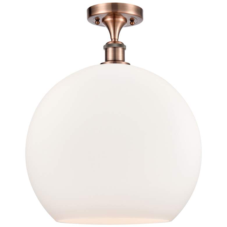 Image 1 Athens 14" Semi-Flush Mount - Antique Copper - Matte White Shade