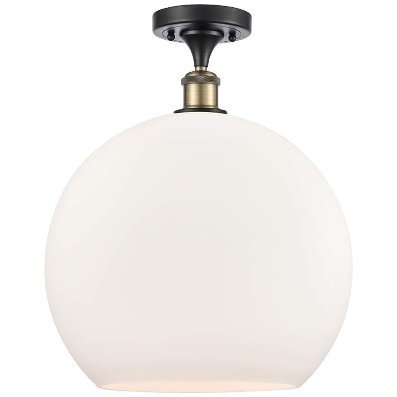 Image 1 Athens 14" Semi-Flush Mount - Black Antique Brass - Matte White Shade
