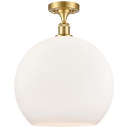 Athens  14" Semi-Flush Mount - Satin Gold - Matte White Shade