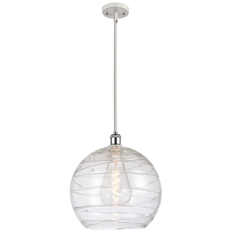 Image 1 Athens 14 inch White &#38; Chrome LED Pendant With Clear Deco Swirl Shade