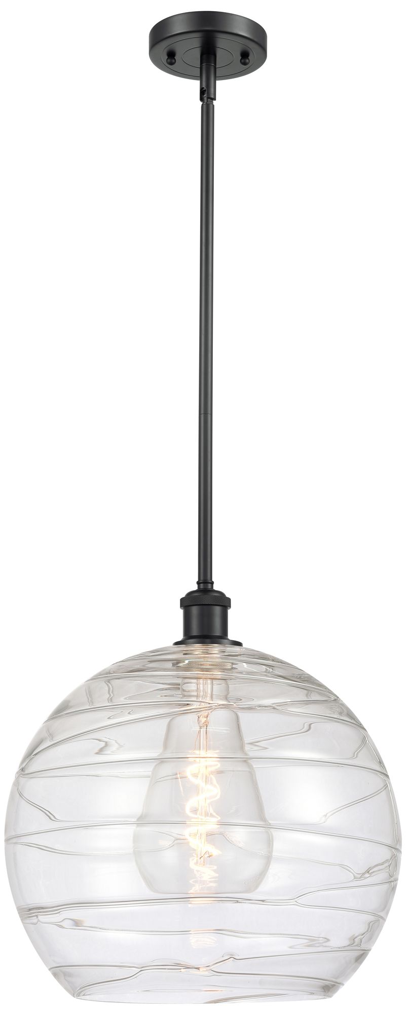 Athens 14" Matte Black LED Pendant With Clear Deco Swirl Made to Order