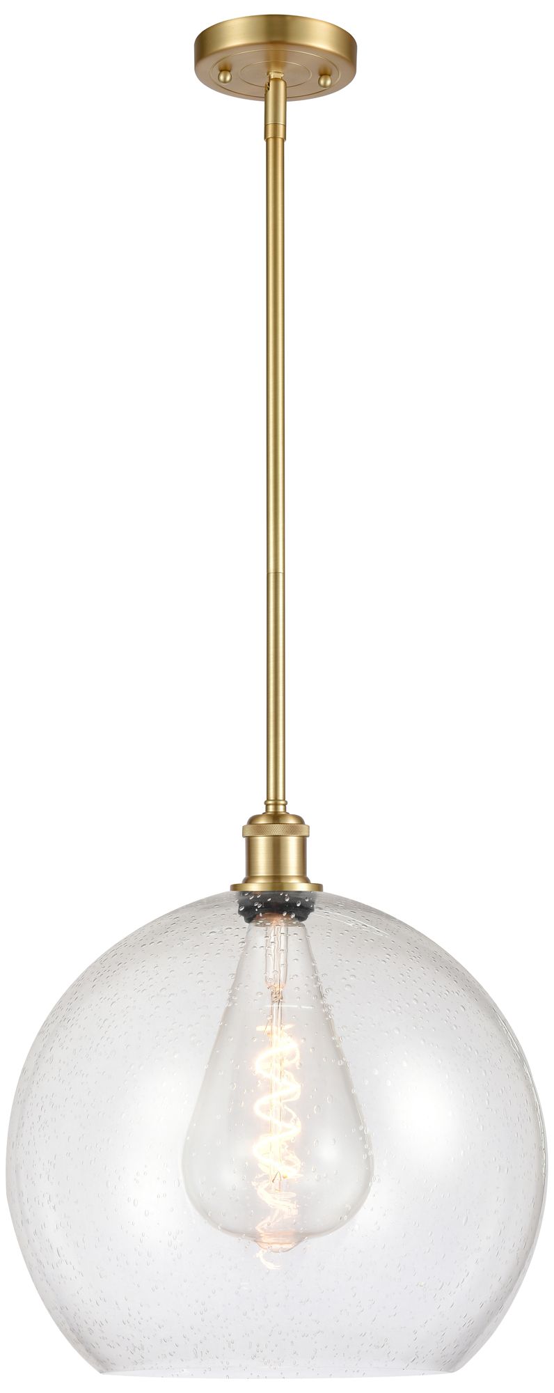 Athens 14" Satin Gold LED Pendant With Seedy Shade - Made to Order