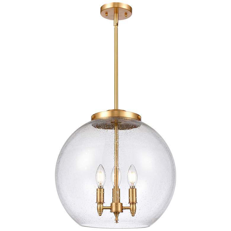 Image 1 Athens 15 3/4"W Satin Gold 3-Light Pendant w/ Seedy Glass