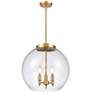 1_Athens 15 3/4"W Satin Gold 3-Light Pendant w/ Seedy Glass