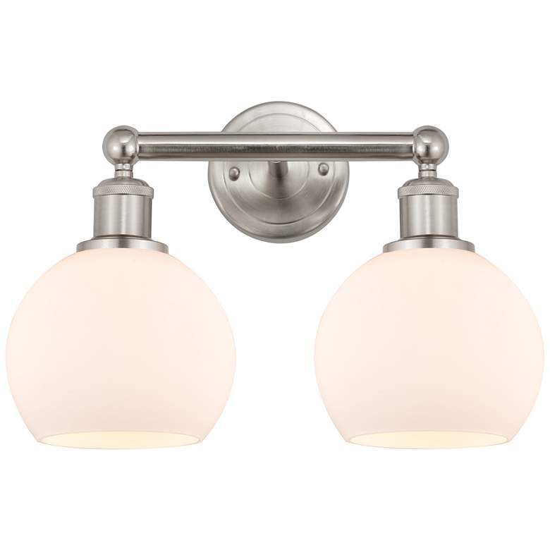 Image 1 Athens 15" 2-Light Brushed Satin Nickel Bath Light w/ Matte White Shad
