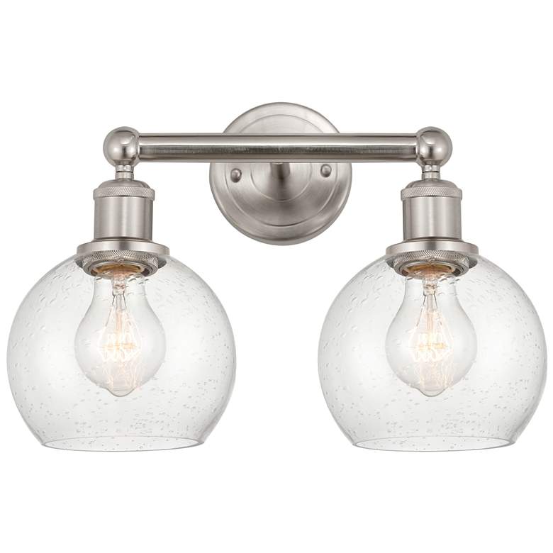 Image 1 Athens 15" 2-Light Brushed Satin Nickel Bath Light w/ Seedy Shade