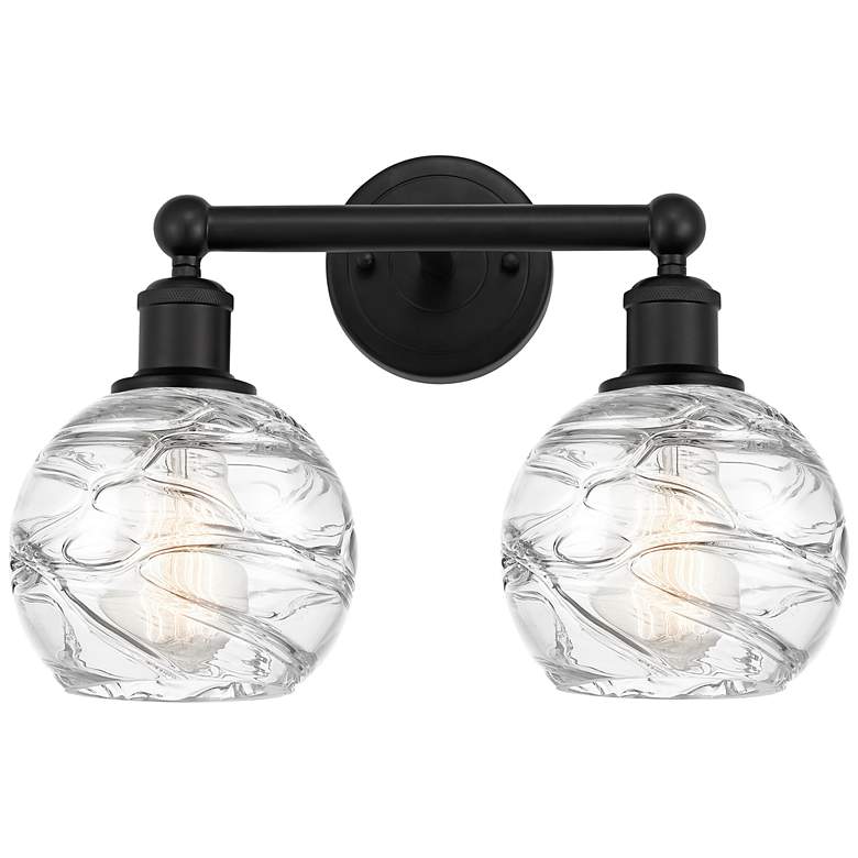 Image 1 Athens 15" 2-Light Matte Black Bath Light w/ Clear Deco Swirl Shade