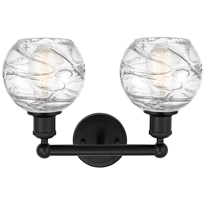 Image 3 Athens 15" 2-Light Matte Black Bath Light w/ Clear Deco Swirl Shade more views