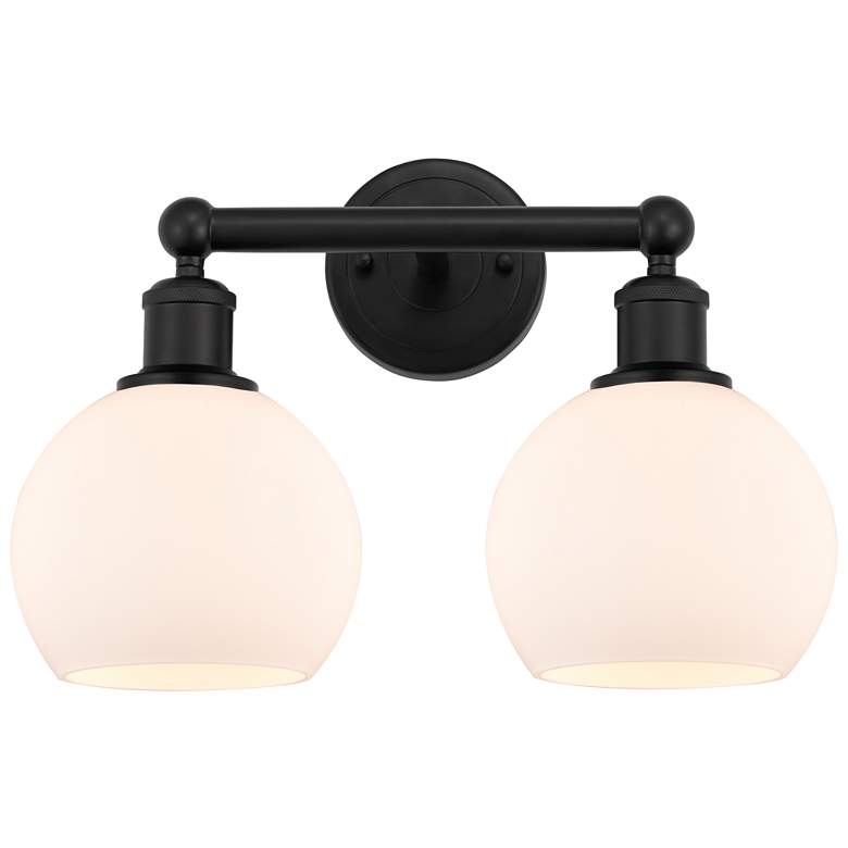Image 1 Athens 15" 2-Light Matte Black Bath Light w/ Matte White Shade
